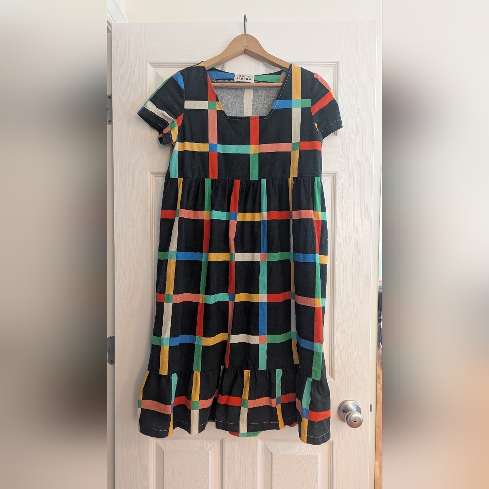 Black Multi-Color Plaid Midi Dress